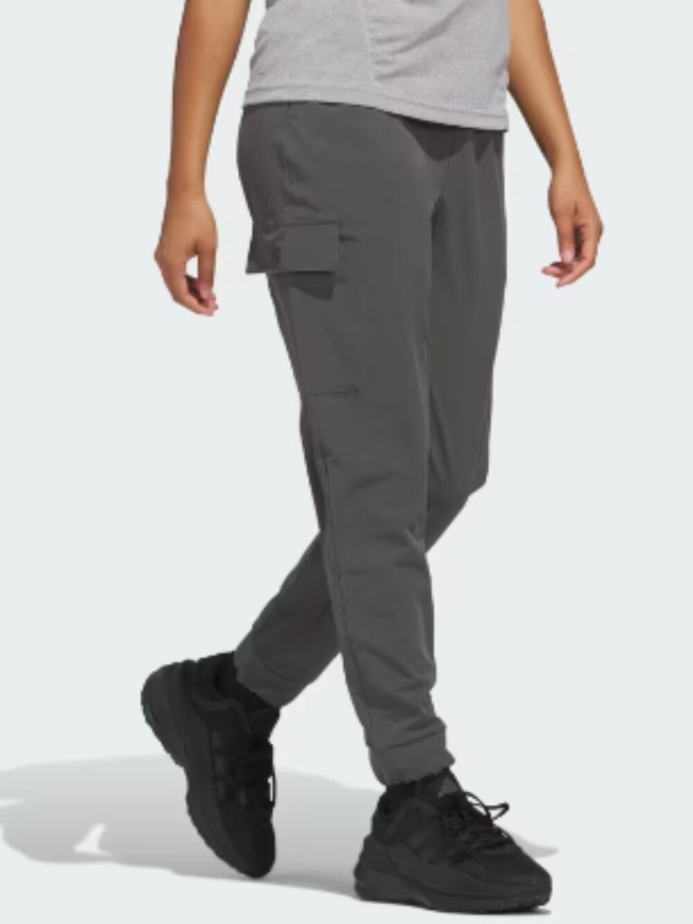 NWT Adidas Women's Woven Cargo Pants Size S in Grey High Rise Drawstring Pockets